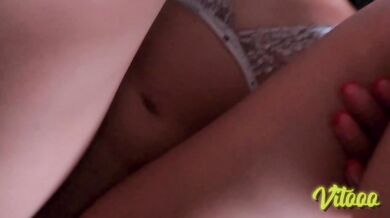 Beautiful Latina in white lingerie having sex in bed