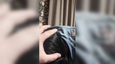 Denim deepthroat with gag and spit play