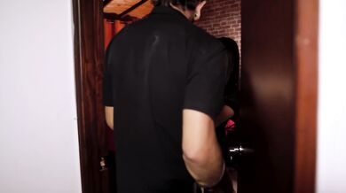 Boss fucks hidden couple in dim hallway