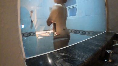 Latina taking a bath with her boyfriend is quite shy