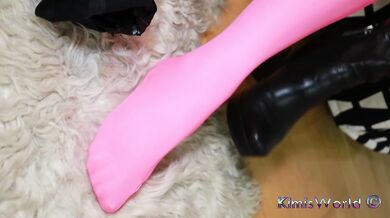 Pink Nylon Heat in High-Heeled Boots – Sweaty & Seductive