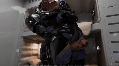 A quarian girl was exploring a cave and suddenly her cave was explored in space