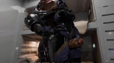 A quarian girl was exploring a cave and suddenly her cave was explored in space