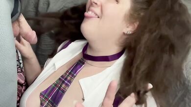 Chubby Schoolgirl With Pigtails Sucks and Fucks Begs For Creampie