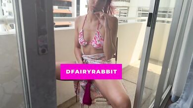 BALCONY RISKS! Petite redhead masturbating outdoors for everyone to see