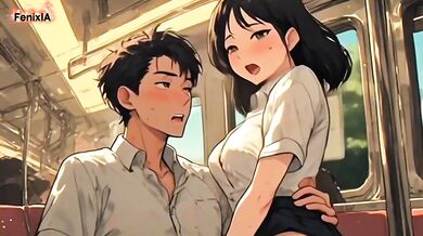 She is 18 years old and sat on the lap of a stranger on the subway and the cock entered her pussy - Generated by AI