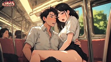She is 18 years old and sat on the lap of a stranger on the subway and the cock entered her pussy - Generated by AI