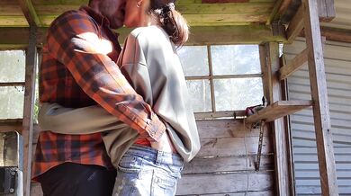 My husband fucked me in the ass outside in the wood shed after I gave him a good blowjob