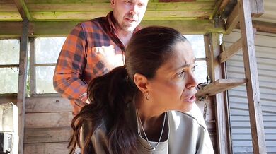 My husband fucked me in the ass outside in the wood shed after I gave him a good blowjob