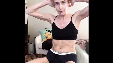 Fit skinny blonde ab workout