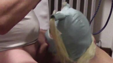 Blonde milf with pigtails swallows cock deep