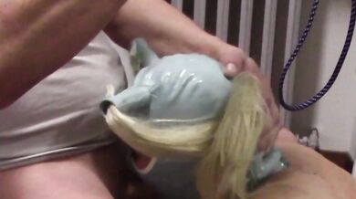 Blonde milf with pigtails swallows cock deep