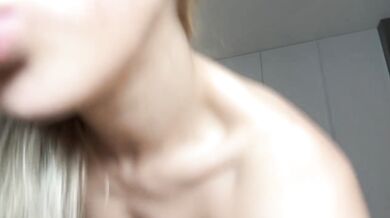 Sexy nude blonde try on lingerie. Close up views