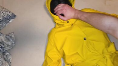Yellow Raincoat POV Fuck with Latex Mask