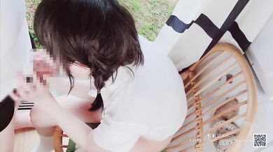 A standing doggy-style creampie with a girl in black hair and bloomers