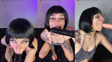 Gothic hot whore dares to bbc toy fills her face with milk