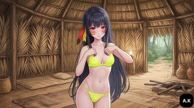 Anime Girl Sensual Dance and Striptease Removing Bra and Panties in Straw Hut in the Jungle Forest Hentai 4K Slowly Strips Bra Then Panties HD