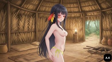 Anime Girl Sensual Dance and Striptease Removing Bra and Panties in Straw Hut in the Jungle Forest Hentai 4K Slowly Strips Bra Then Panties HD