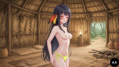 Anime Girl Sensual Dance and Striptease Removing Bra and Panties in Straw Hut in the Jungle Forest Hentai 4K Slowly Strips Bra Then Panties HD