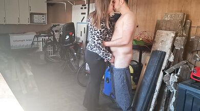 Chubby girlfriend strokes my cock in the barn