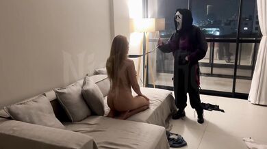 I tied this hottie up and made her suck my dildo