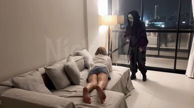 I tied this hottie up and made her suck my dildo