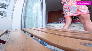 RISKY BALCONY 360°! Petite Babe masturbating from every angle