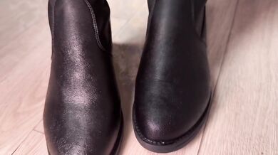 Soapy shower masturbation in all wet clothes and suede boots