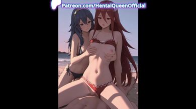 Beach Lesbian Threesome with Pink Hair & Blonde Waifus – Passionate Kissing & Creampie