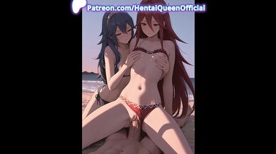 Beach Lesbian Threesome with Pink Hair & Blonde Waifus – Passionate Kissing & Creampie