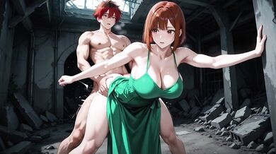Redhead Anime Girl Fucked Hard in Ruined Factory - Dripping Cum All Over Her Big Ass