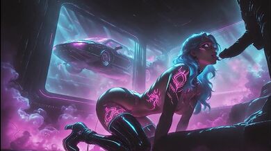 Simulation Love – Neon Cyberpunk Lotus Creampie: Pink Haired Dominatrix Riding Her Partner Hard in Futuristic Temple