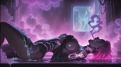 Simulation Love – Neon Cyberpunk Lotus Creampie: Pink Haired Dominatrix Riding Her Partner Hard in Futuristic Temple