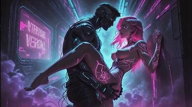 Simulation Love – Neon Cyberpunk Lotus Creampie: Pink Haired Dominatrix Riding Her Partner Hard in Futuristic Temple