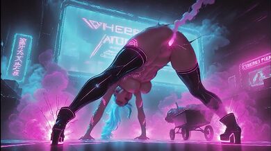 Simulation Love – Neon Cyberpunk Lotus Creampie: Pink Haired Dominatrix Riding Her Partner Hard in Futuristic Temple