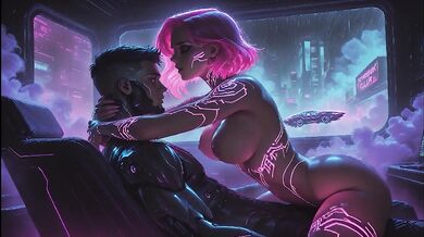 Simulation Love – Neon Cyberpunk Lotus Creampie: Pink Haired Dominatrix Riding Her Partner Hard in Futuristic Temple