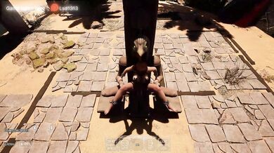 The ancient statue awakened and began rhythmically fucking Lara Croft in her tight ass. BDSM outfit. 3D Hentai Animation. part 2