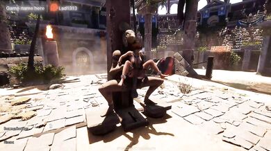 The ancient statue awakened and began rhythmically fucking Lara Croft in her tight ass. BDSM outfit. 3D Hentai Animation. part 2