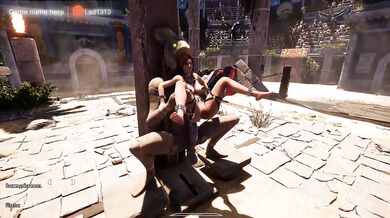 The ancient statue awakened and began rhythmically fucking Lara Croft in her tight ass. BDSM outfit. 3D Hentai Animation