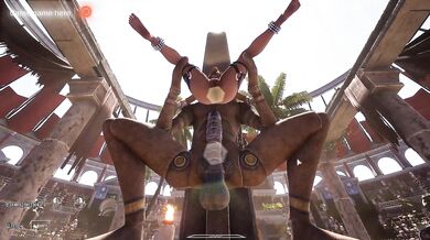 The ancient statue awakened and began rhythmically fucking Lara Croft in her tight ass. BDSM outfit. 3D Hentai Animation