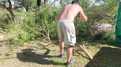 I get turned on watching the gardener work, I'm going to grab his penis but my husband arrives in his truck and catches us!