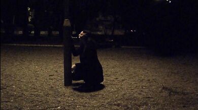 Sucking my dildo in the park, waiting for someone to catch me