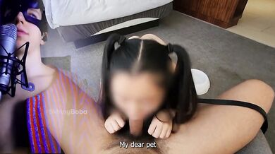 Asian pet training, she obeys all the commands of the owner, she is very cute and obedient[eng sub dirty talk