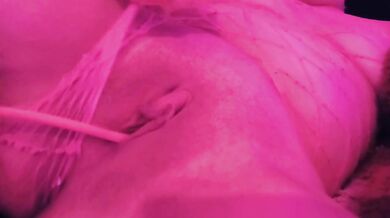 Stranger Remote Controls Her Vibrator Toy While She Masturbates in Pink Fishnet Bodysuit