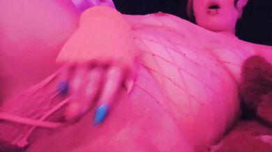 Stranger Remote Controls Her Vibrator Toy While She Masturbates in Pink Fishnet Bodysuit