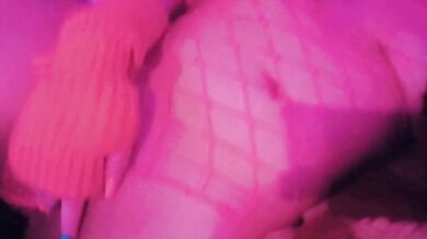 Stranger Remote Controls Her Vibrator Toy While She Masturbates in Pink Fishnet Bodysuit