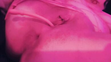 Stranger Remote Controls Her Vibrator Toy While She Masturbates in Pink Fishnet Bodysuit