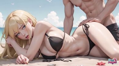 Busty Blonde Fucks on the Public Beach