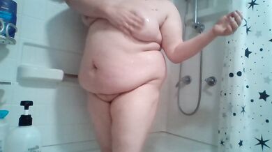 bbw solo body worship in the shower (i want your cock dripping on my tits)