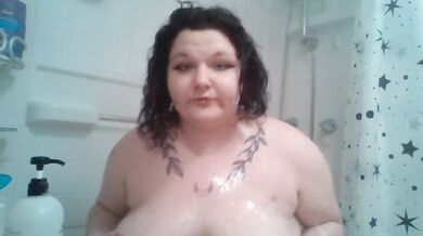 bbw solo body worship in the shower (i want your cock dripping on my tits)